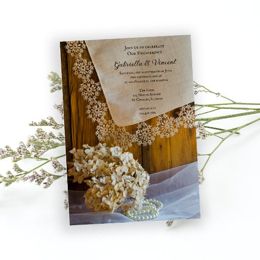 Land Spitzen und Blume Verlobung Stall Party Einladung