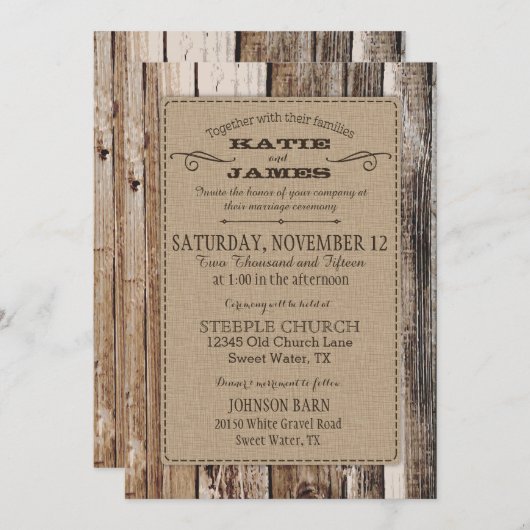 Land Stall Holz Planks Rustikale Hochzeit Einladung (Vorne/Hinten)