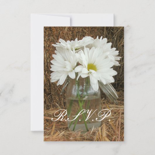 Land / Stallhochzeit RSVP - Daisies in Mason Jar (Vorderseite)