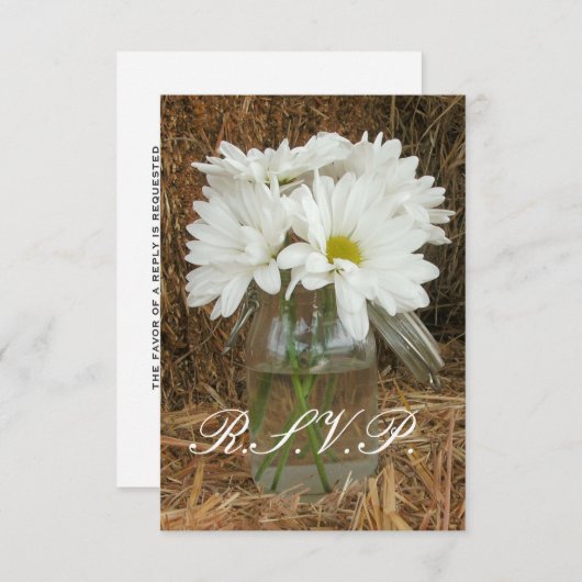 Land / Stallhochzeit RSVP - Daisies in Mason Jar (Vorne/Hinten)