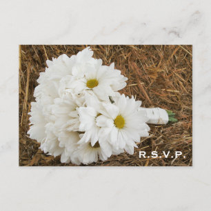 Land / Stallhochzeit RSVP - Daisy Bouquet & Hay Karte