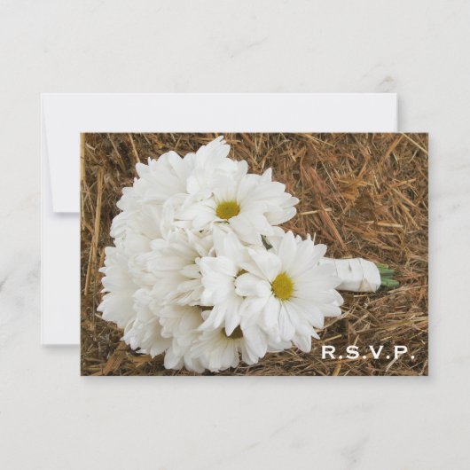 Land / Stallhochzeit RSVP - Daisy Bouquet & Hay Karte (Vorderseite)