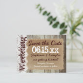 Land Stallholz rustikale Save the Date Postkarten (Stehend Vorderseite)