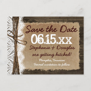 Land Stallholz rustikale Save the Date Postkarten