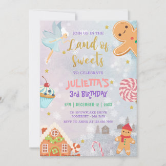 Land Sweet Sugar Plum Fairy Gingerbread Geburtstag Einladung