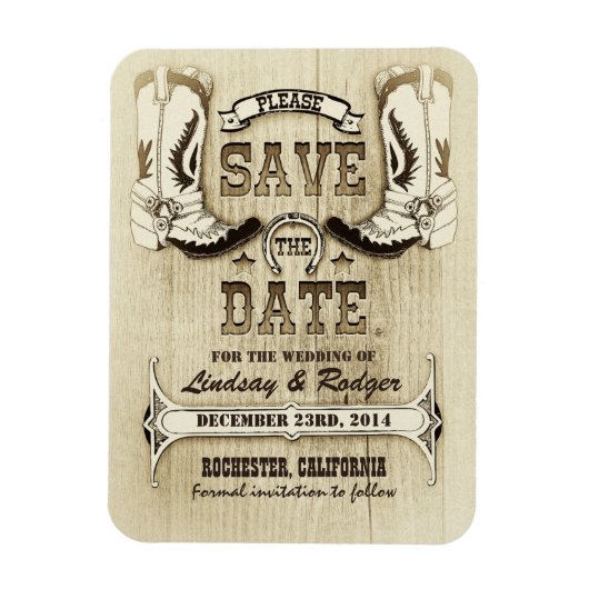 Land und Western Cowboy Boots Save the Date Magnet (Vertikal)