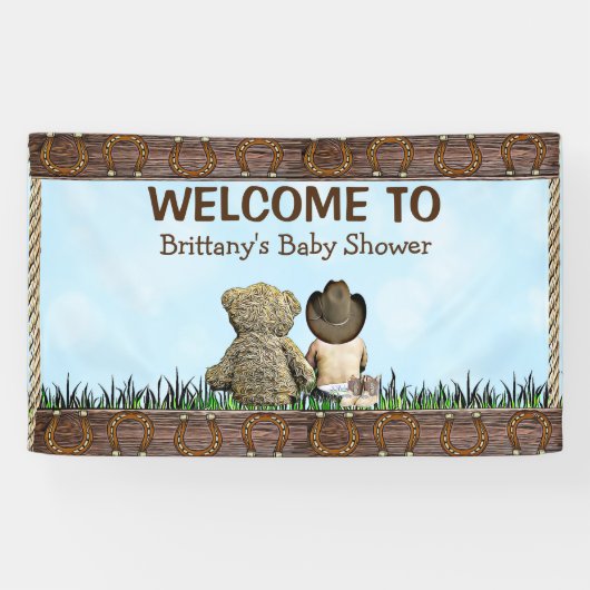 Land und Western Lil Cowboy & Teddy Bear Banner (Horizontal)