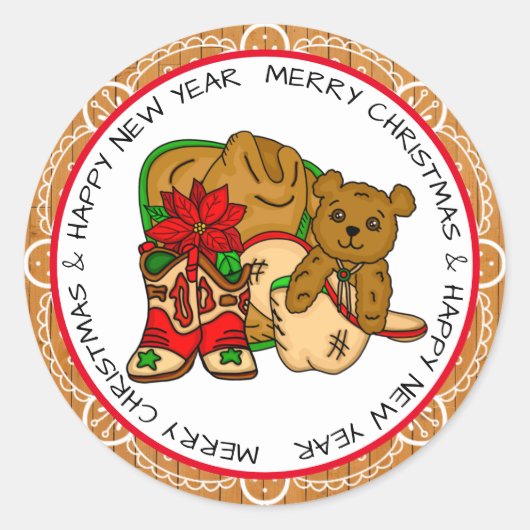 Land und Western Rustikale Weihnachten Runder Aufkleber (Vorderseite)