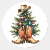 Land und Western Rustikaler Weihnachtsbaum Runder Aufkleber (Vorderseite)