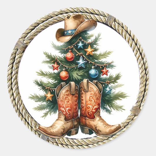 Land und Western Rustikaler Weihnachtsbaum Runder Aufkleber (Vorderseite)