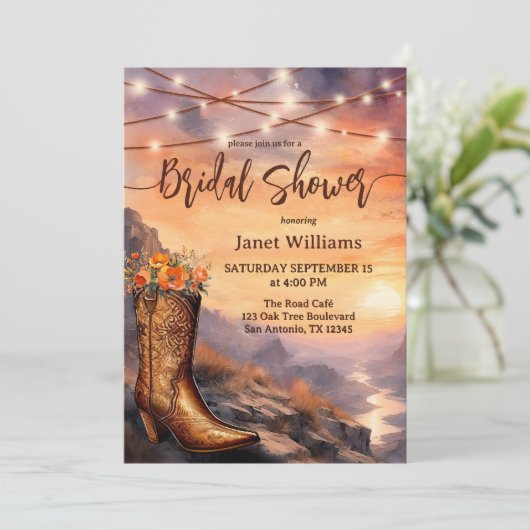 Land und Western Stiefel Brautparty Einladung (Stehend Vorderseite)