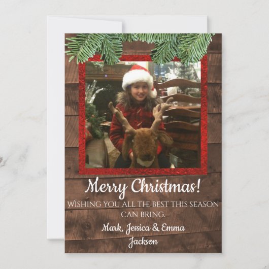 Land Weihnachten Barnwood & Pine Foto Card (Vorderseite)