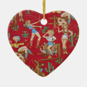 Land-WeihnachtsRetro Cowgirls Keramik Ornament