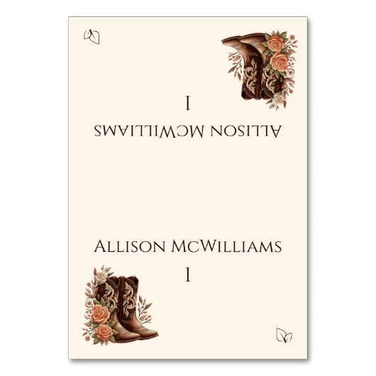 Land Western Blume- Cowboy Stiefel Vegetarier Tischnummer (Vorderseite)