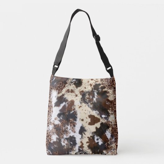 Land Western Cowhide und Leopard Tierdruck Tragetaschen Mit Langen Trägern (Rückseite)