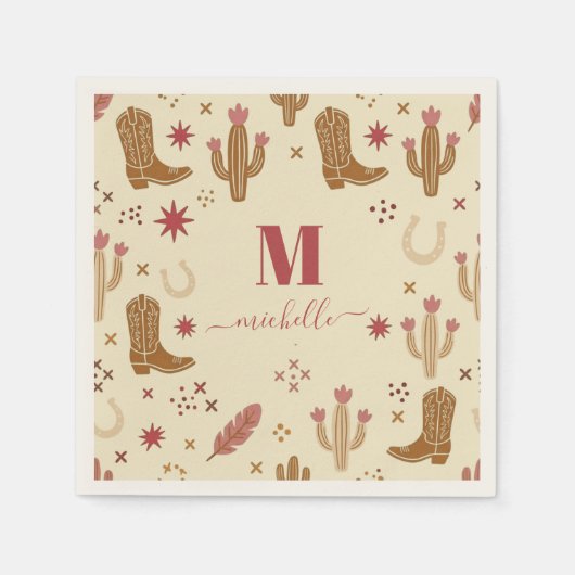Land Western Handgezeichnetes Muster Monogramm Sch Serviette (Vorderseite)