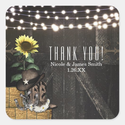 Land Western Rustikale Barbeleuchtung Gastgeschenk Quadratischer Aufkleber (Vorderseite)