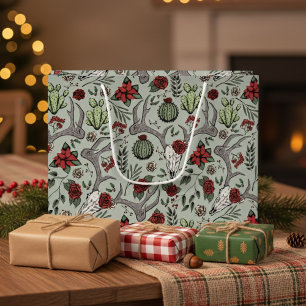 Land Western Weihnachten Floral Rentier Schädel Große Geschenktüte