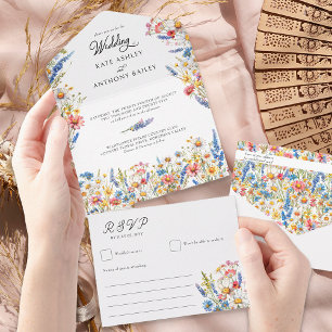 Land Wildblume Bunte Florale Hochzeit All In One Einladung