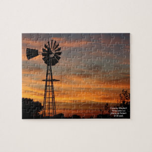 Land-Windmühlen-Silhouette-Puzzlespiel Puzzle