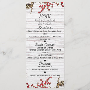 Land-Winterurlaub-Beeren u. Kiefern-Kegel-Menü Menükarte