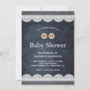 Landblaues Jeans-Weiß-Spitzen-Baby-Shower Einladung