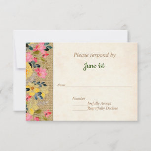 Landblumen auf Jute-Hochzeitseinladung RSVP Einladung