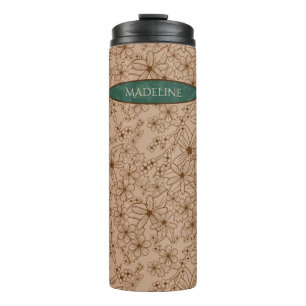 Landblumen Handgezeichnetes Muster Beige Vintage Thermosbecher