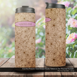 Landblumen Handgezeichnetes Muster Beige Vintage Thermosbecher