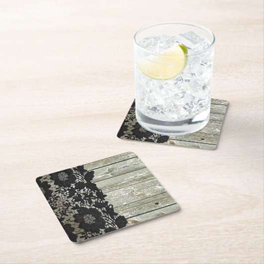 Landbohemian Black Spitzen altes rustikales Scheun Rechteckiger Pappuntersetzer (Vor Ort)