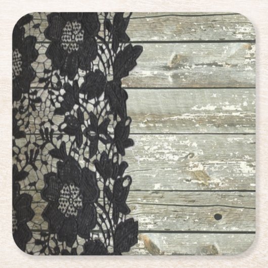 Landbohemian Black Spitzen altes rustikales Scheun Rechteckiger Pappuntersetzer (Vorderseite)