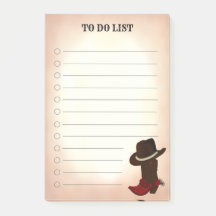 Landbraune Stiefel und Hut To-Do-Liste Post-it-Not