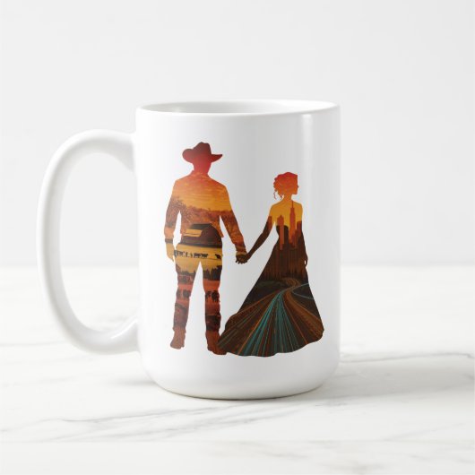 Landcowboy & Stadtmädchen Silhouette Kaffeetasse (Links)