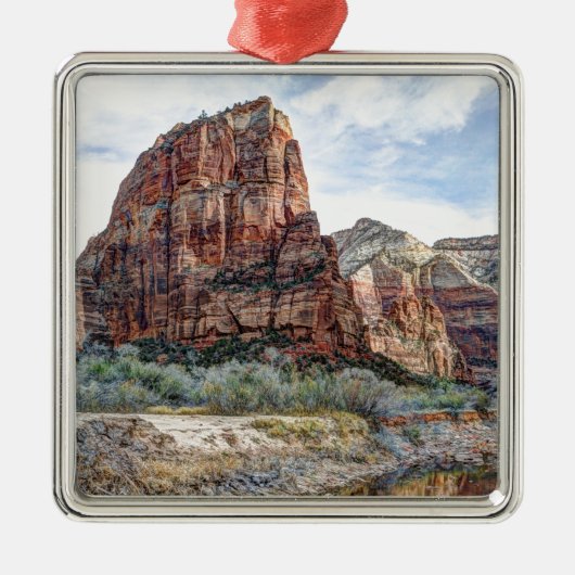 Landende Zion Nationalpark-Engel - Digital-Farbe Silbernes Ornament (Vorne)
