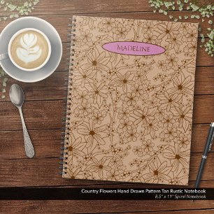 Länder Blume Handgezeichnetes Muster Tan Vintag Notizblock