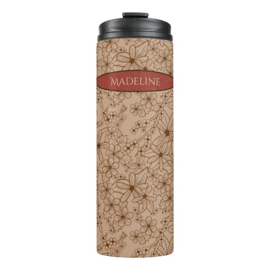 Länder Blume Handgezeichnetes Muster Tan Vintag Thermosbecher (Vorderseite)