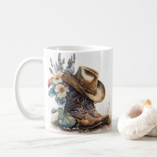Länder-Cowgirl-Stiefel-Blumenhut Texas Kaffeetasse