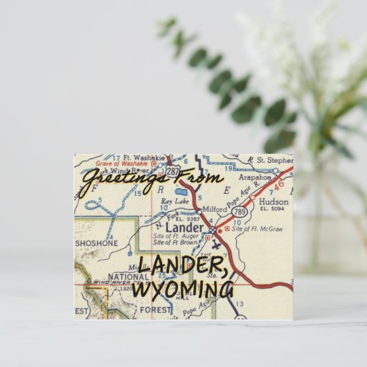 Lander Wyoming Vintag Map Postkarte (Stehend Vorderseite)