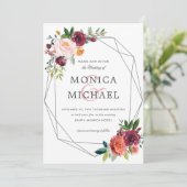 Länderblock | Botanische Hochzeit mit floraler Geo Einladung (Stehend Vorderseite)