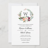 Länderblock | Chic Monogram Wreath Wedding Einladung (Vorderseite)