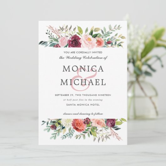 Länderblock | Herbst-Blume Chic Wedding Einladung (Stehend Vorderseite)