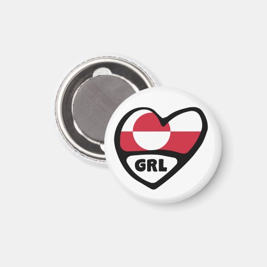 Ländercode des Grönlands Flaggenherz, GRL Magnet (Vorderseite/Rückseite)