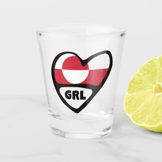 Ländercode des Grönlands Flaggenherz, GRL Schnapsglas (Vorderseite)