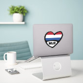 Ländercode Flaggenherz der Niederlande, NLD Aufkleber (Laptop auf Schreibtisch)