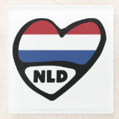 Ländercode Flaggenherz der Niederlande, NLD Glasuntersetzer (Vorderseite)