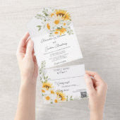 Ländereien und Sonnenblumen auf weißem QR-Code All In One Einladung (Abreißen)