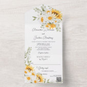 Ländereien und Sonnenblumen auf weißem QR-Code All In One Einladung (Innen Boden)