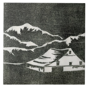 Länderstall in Weiß auf schwarzem Hintergrund Fliese