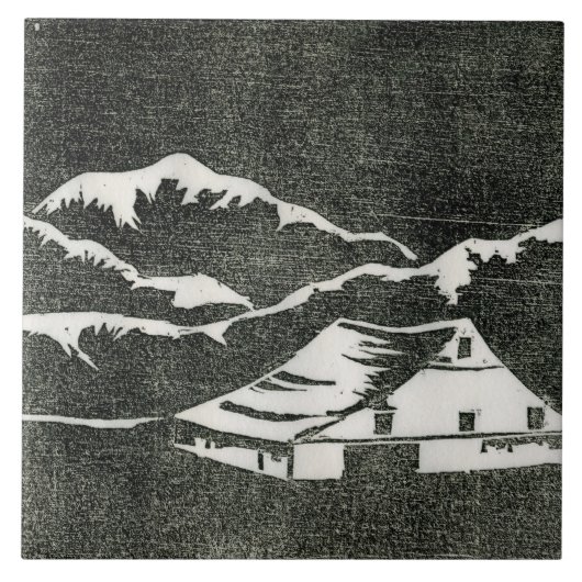 Länderstall in Weiß auf schwarzem Hintergrund Fliese (Vorderseite)