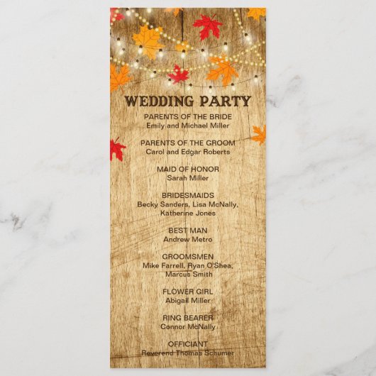 Landesfeierungsprogramm für Hochzeit im Herbst Programm (Rückseite)